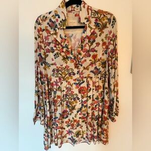 Sezane Floral Long Sleeve pleated Dress